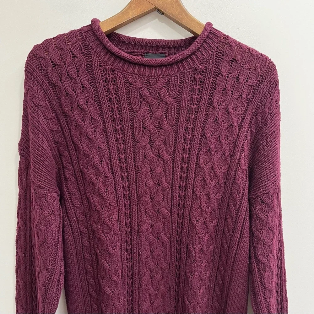 Vintage Y2K Structure Rolled Neck Cable Knit  Fisherman Sweater Maroon Men’s M